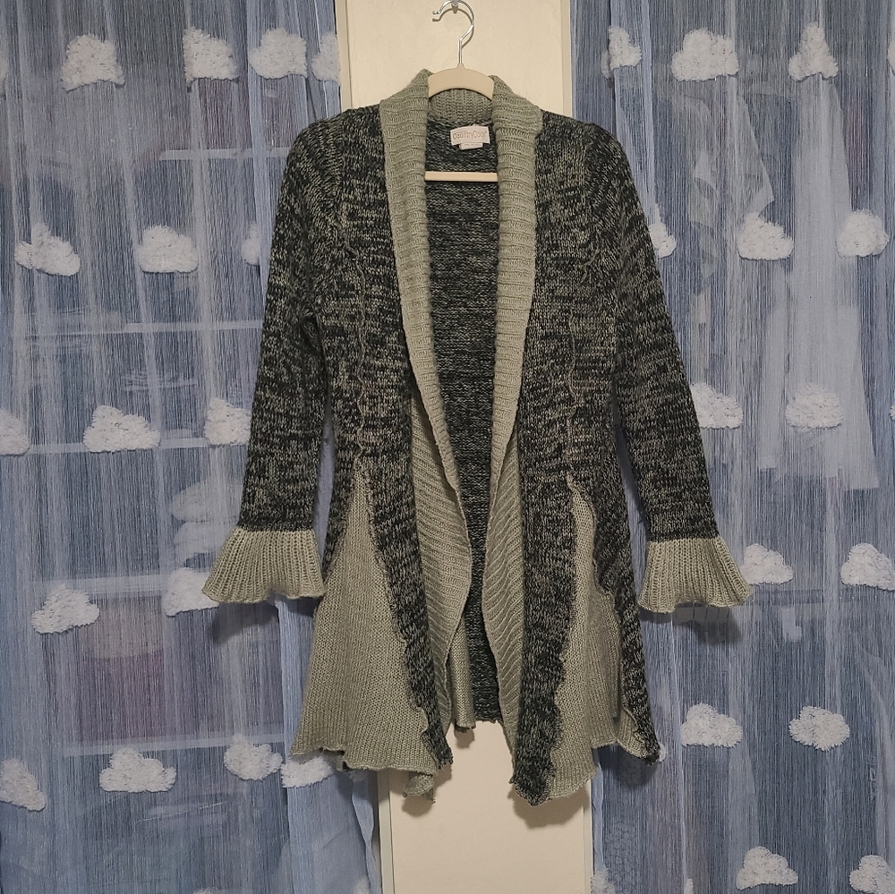 Through the Country Door Grey Color-Block Knit Cardigan